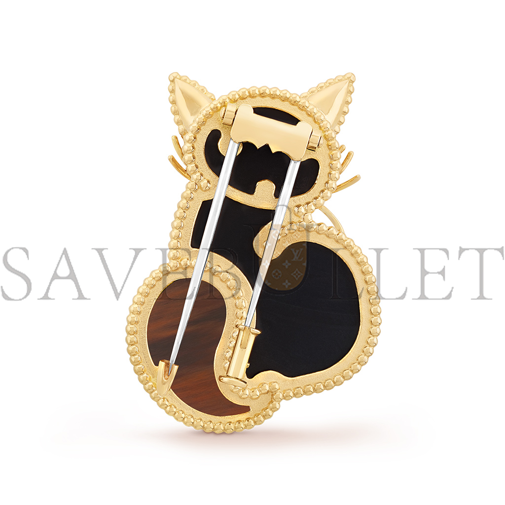 VAN CLEEF ARPELS LUCKY ANIMALS CAT CLIP - YELLOW GOLD, OBSIDIAN, ONYX  VCARP7UM00